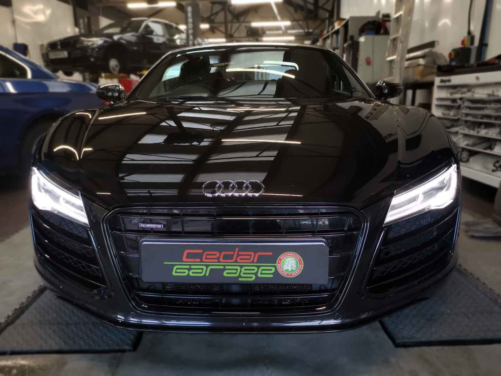 Audi in the MOT bay at Cedar Garage
