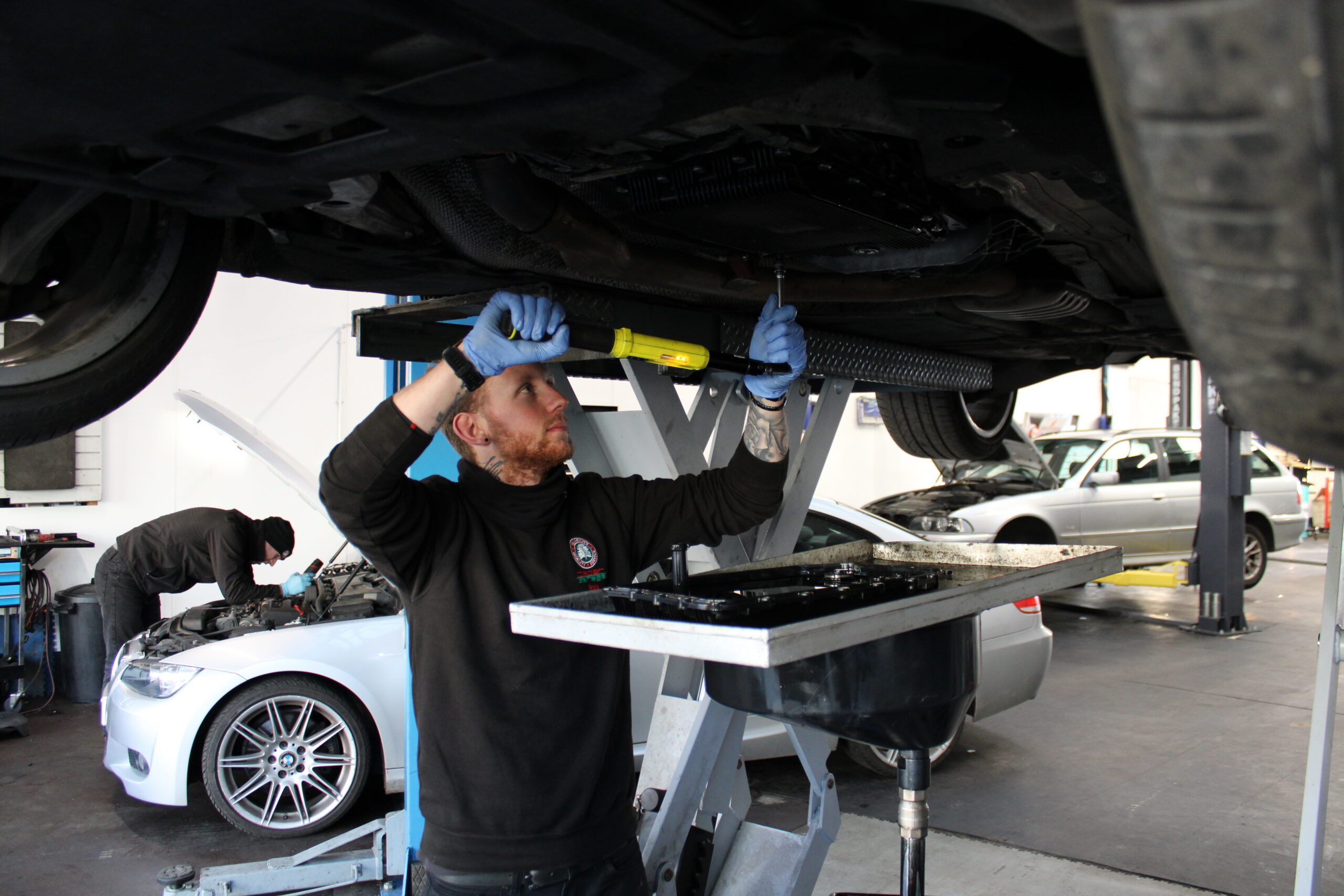 BMW 750d in the workshop at Cedar Garage, BMW specialist near Worthing