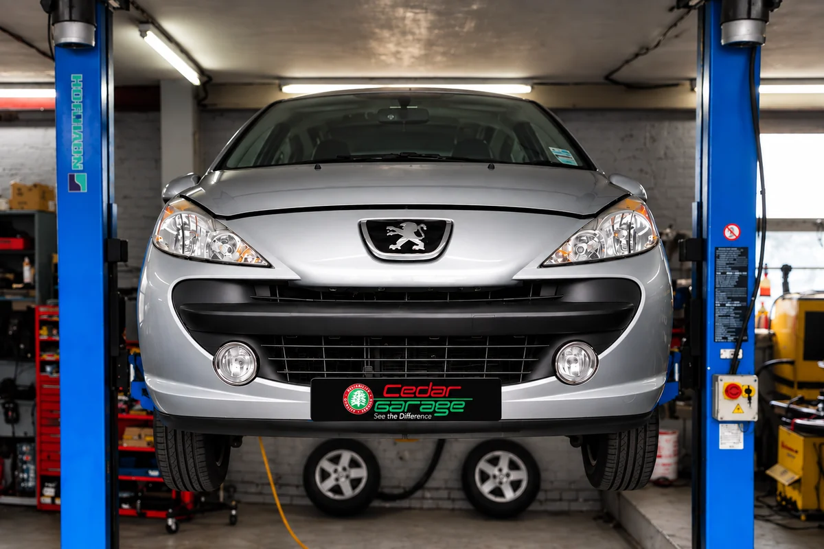 Peugeot in the workshop at Cedar Garage, Worthing