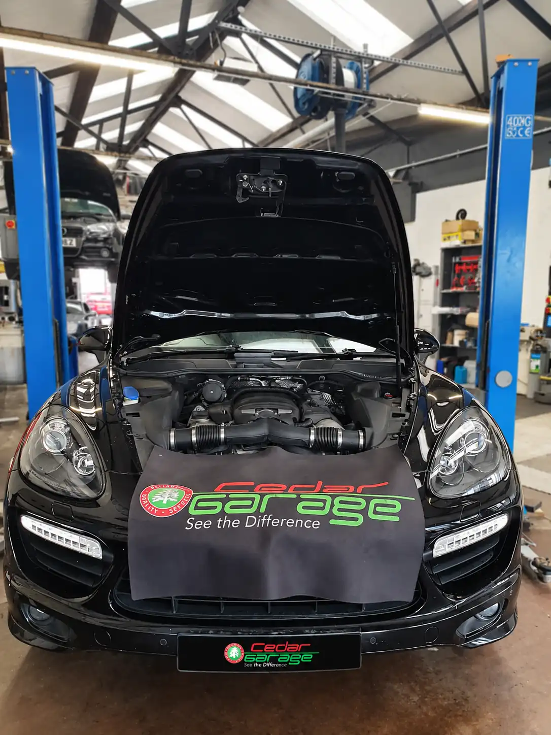 Porsche in the workshop at Cedar Garage, independent Porsche specialist in Sompting