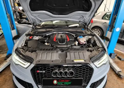 Audi RS6 with coolant loss, diagnosed at Cedar Garage