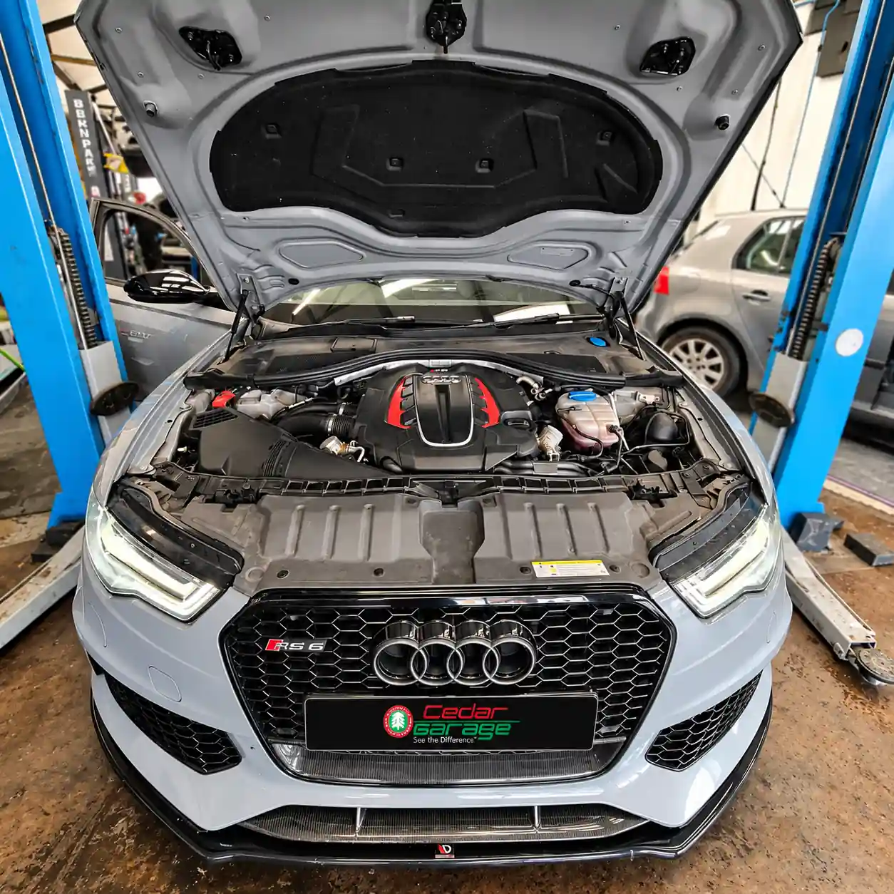 Audi RS6 with coolant loss, diagnosed at Cedar Garage