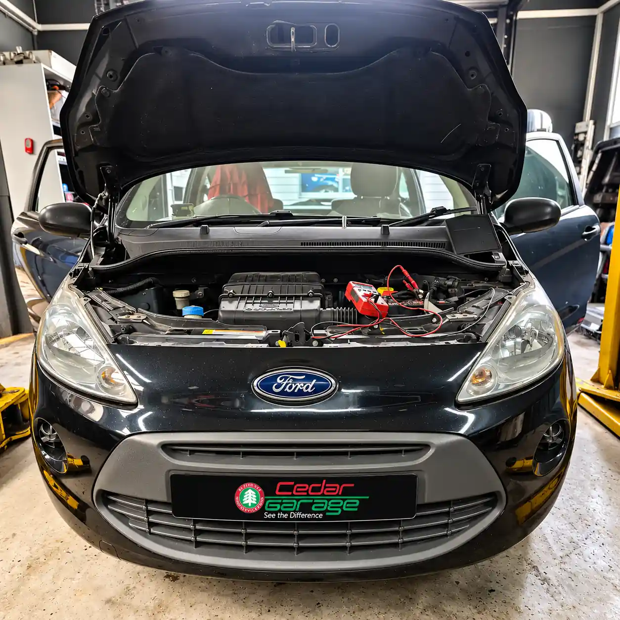 Ford KA with a battery going flat, diagnosed at Cedar Garage
