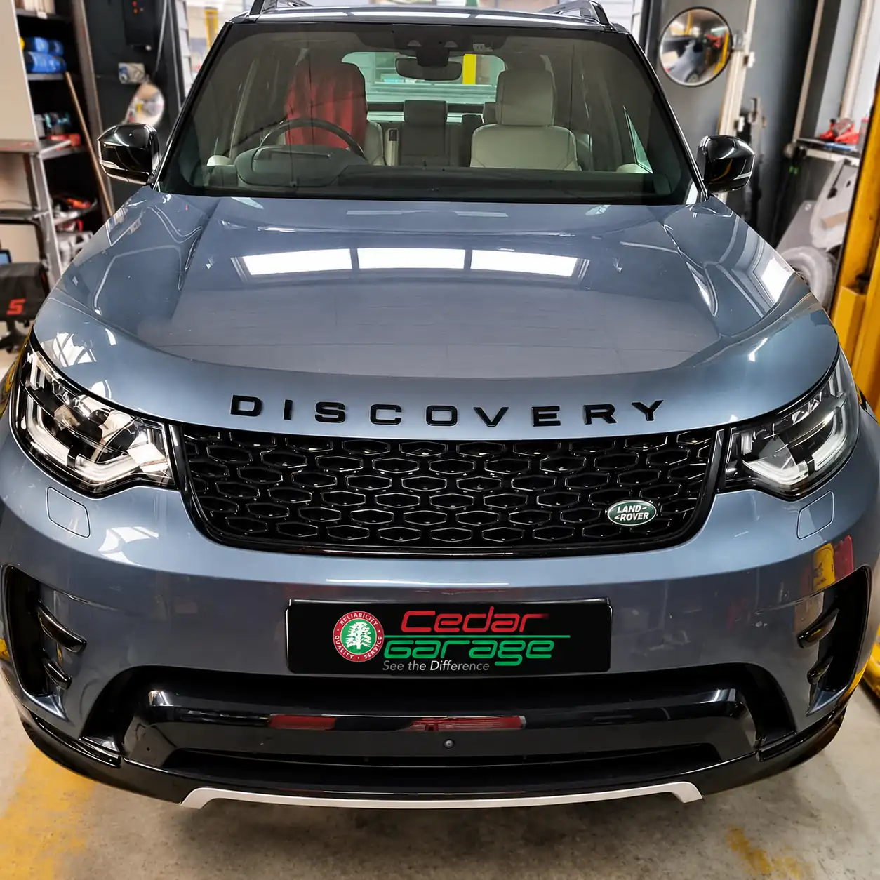 Land Rover Discovery with a parking brake warning light, repaired at Cedar Garage