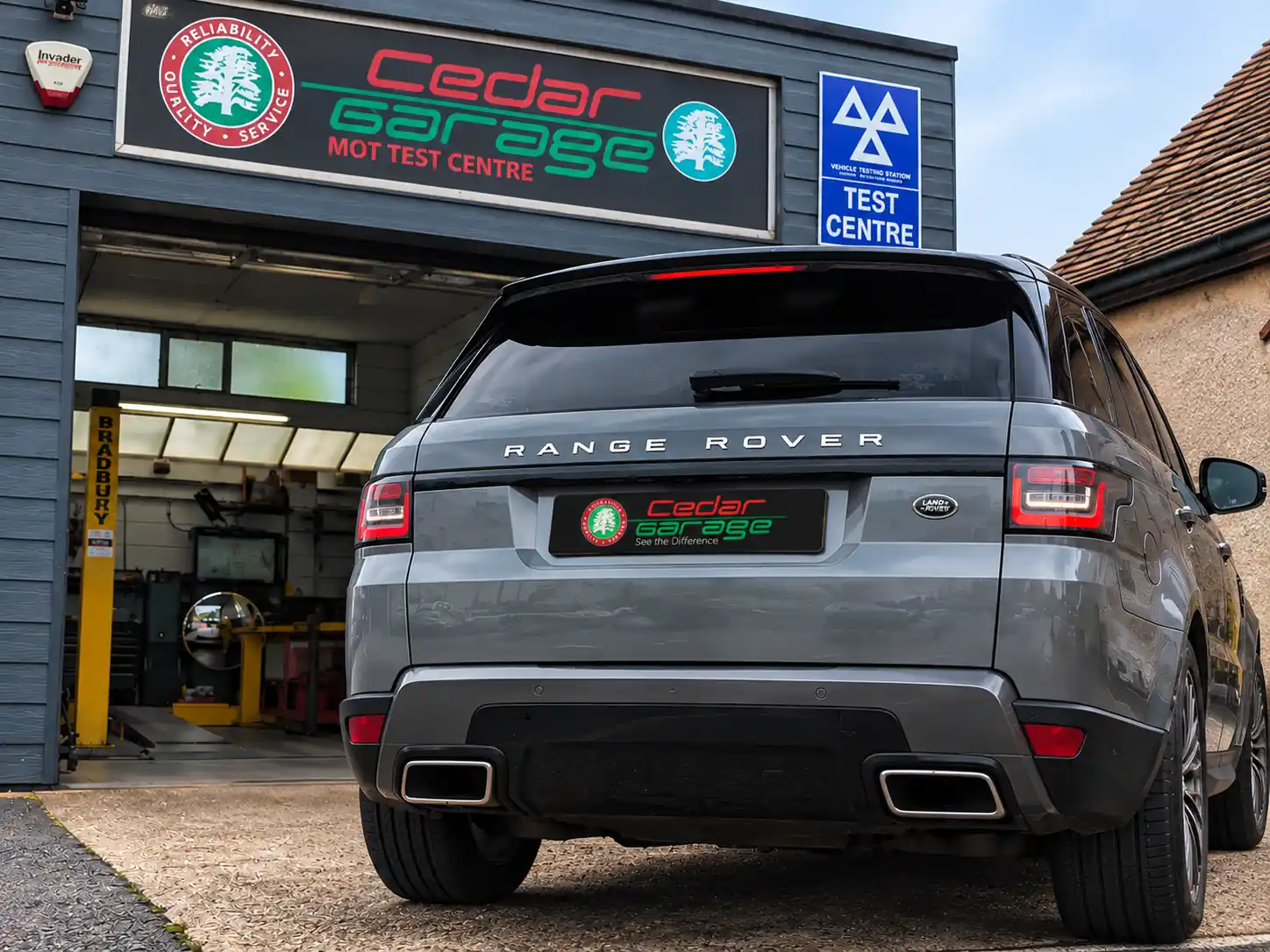 MOT for Range Rovers Range Rover Sport outside the Cedar Garage MOT test centre