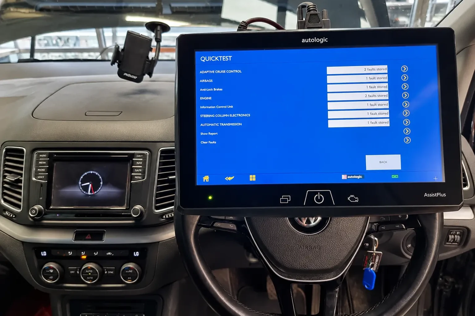 Dealer-level diagnostic tool being used for vehicle fault finding at Cedar Garage