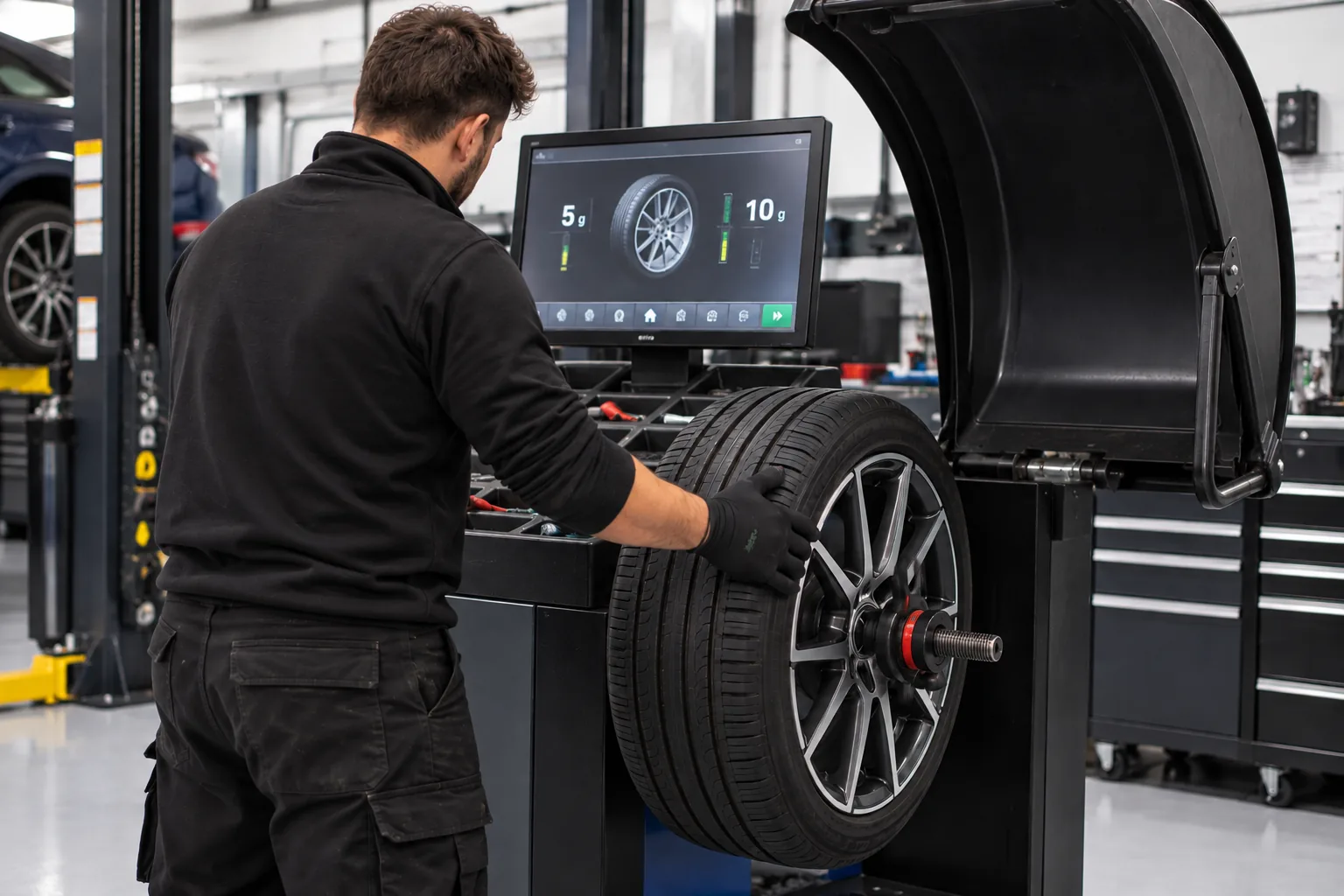 Wheel balancing at Cedar Garage